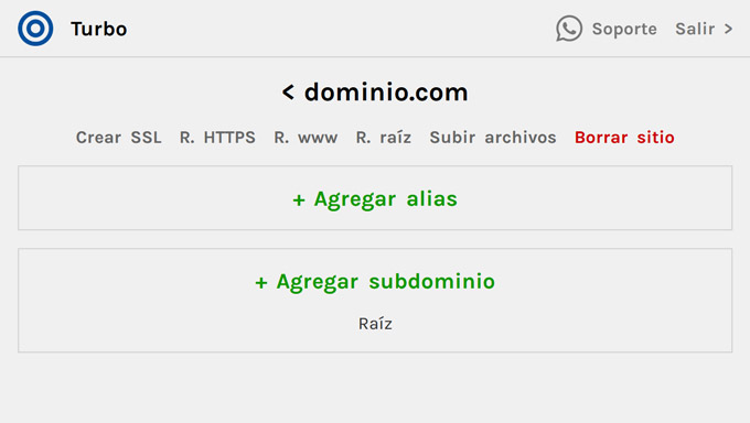 Opciones para sitios o subdominios raíz